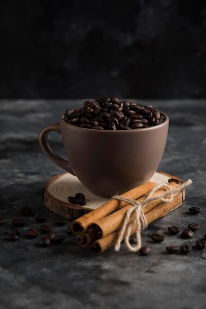 Coffee beans dark backround on wood