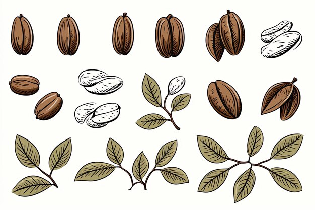 Coffee beans doodle line art illustration on white background