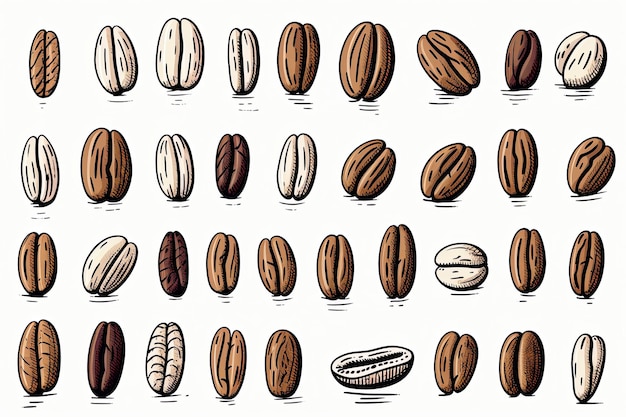 Coffee beans doodle line art illustration on white background