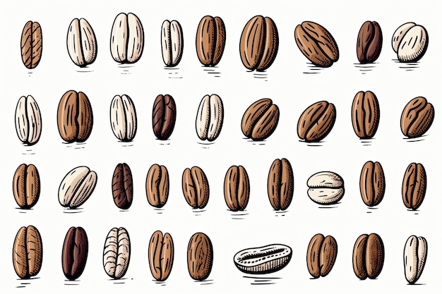 Иллюстрация рисунка кофейных зерен на белом фоне
