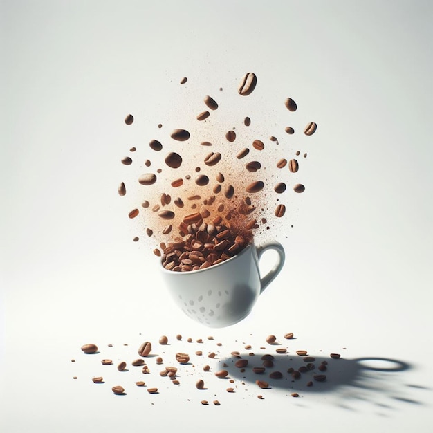 coffee beans falling in the air on white background 4