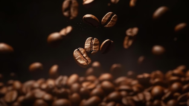 Coffee beans falling from a pile of coffee beans