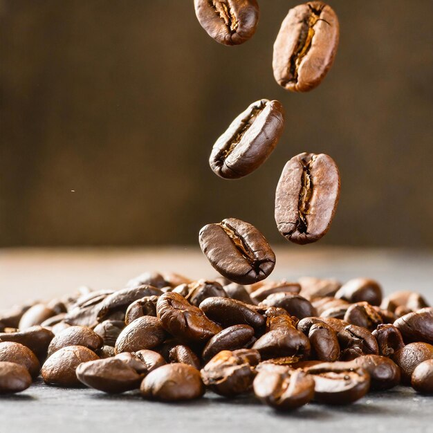 Photo coffee beans falling on a table