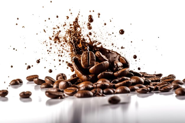  바탕 에 떨어지는 커피 콩