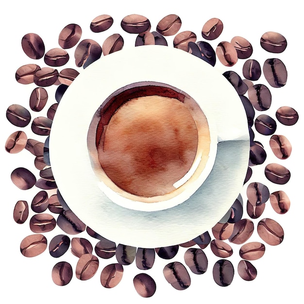 coffee beans flat art style in watercolor blank bright and vibrant with AI