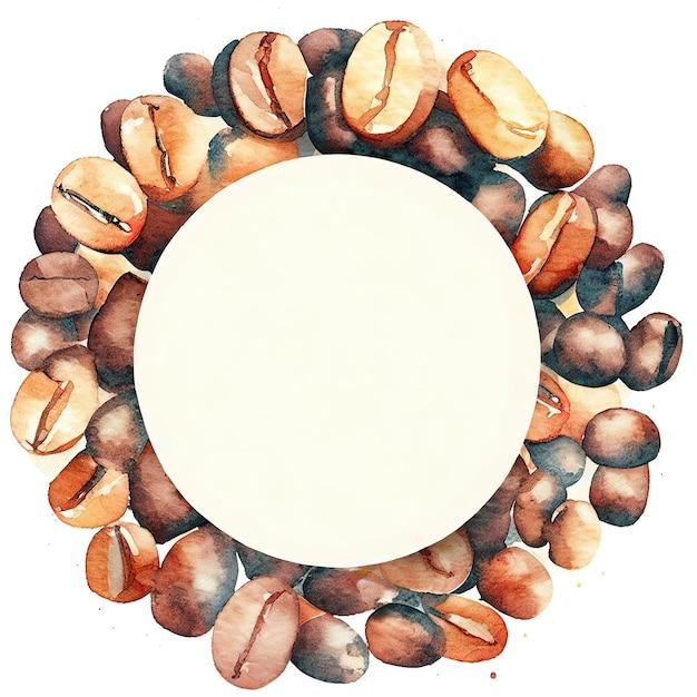 coffee beans flat art style in watercolor blank bright and vibrant with AI