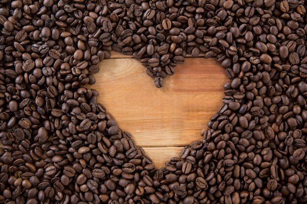 Coffee beans forming heart shape