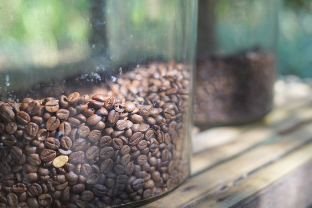 Coffee beans in the glass bowl