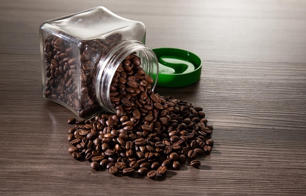 Coffee beans in the glass jar