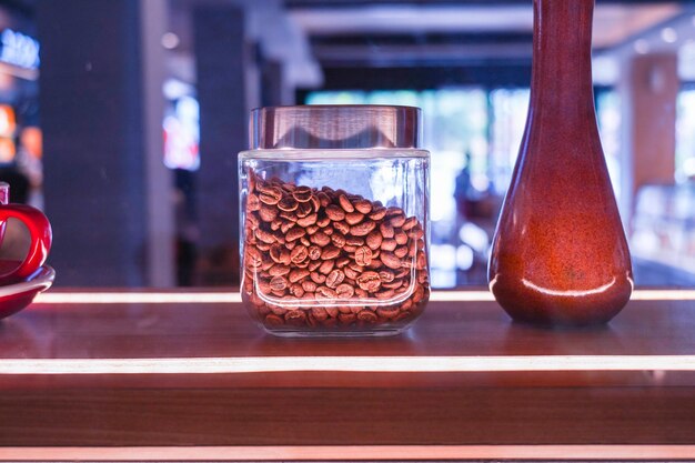 coffee beans in a glass jar