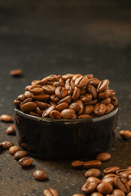 coffee beans (good and bad grain) - arabica and robusta blend (roasted coffee grain).