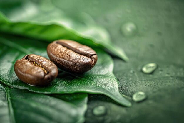 Photo coffee beans on green leaf in agriculture farm