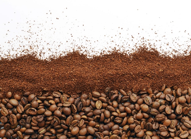 Photo coffee beans and ground coffee