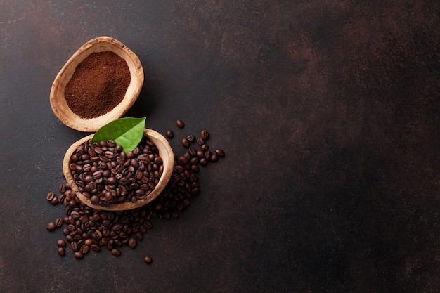 Coffee beans and ground powder