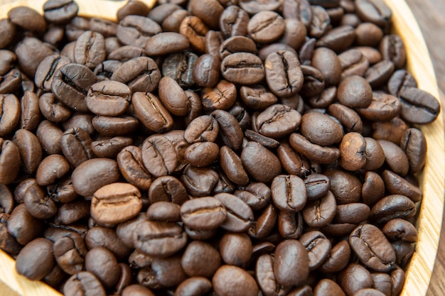 Coffee beans in heartshaped tray representing love of coffee