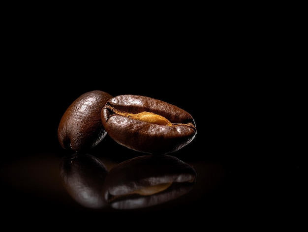 Кофейные зерна Изолированное фото на черном фоне Создано AI