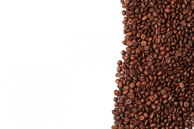 Coffee beans isolated on white background border corner a place for the advertising text