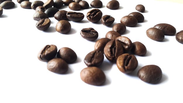 Coffee beans isolated on a white background close up