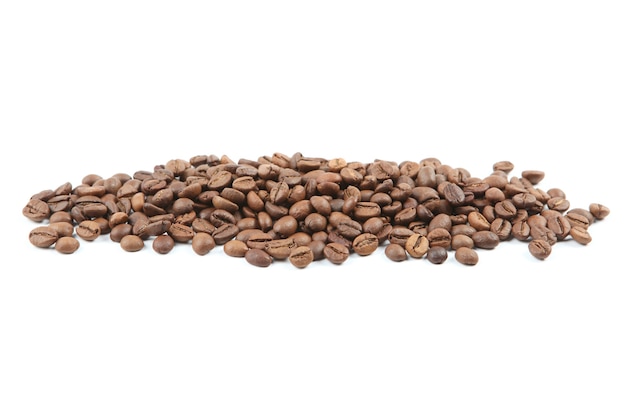 Coffee beans isolated on white background closeup