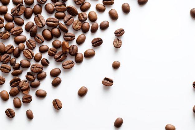 Coffee beans isolated on white background with copyspace for text