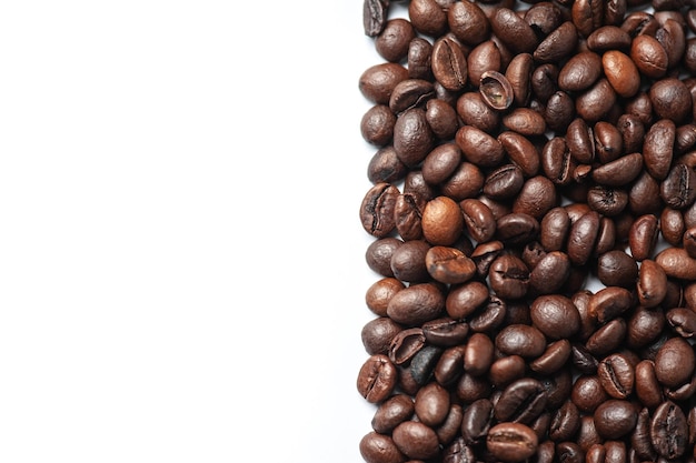 Coffee beans isolated on white background with place for text