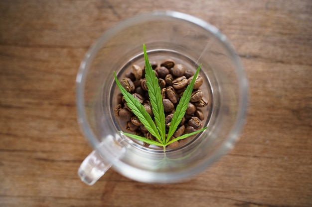 Coffee beans and Marijuana leaves