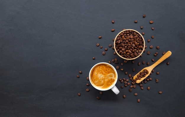 Coffee beans on old black table