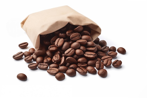 Coffee beans in a paper bag isolated on a white background