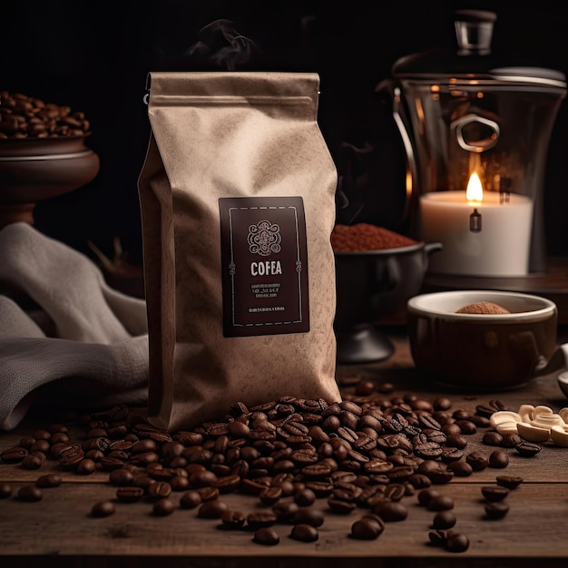 커피 콩 제품 사진 따뜻하고 쾌적한 스튜디오 클로즈업