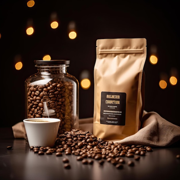 커피 콩 제품 사진 따뜻하고 쾌적한 스튜디오 클로즈업