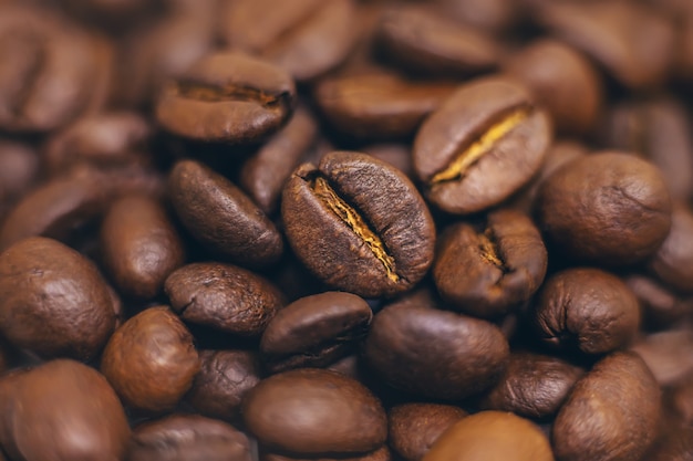 Coffee beans roasted close-up