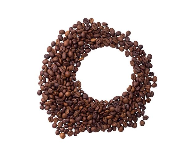 Coffee beans in the shape of a circle isolated