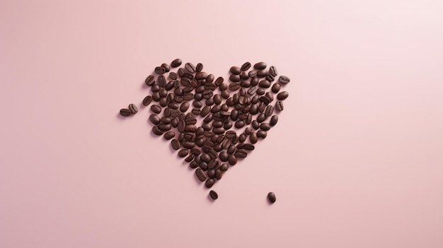 Foto chicchi di caffè a forma di cuore su uno sfondo rosa