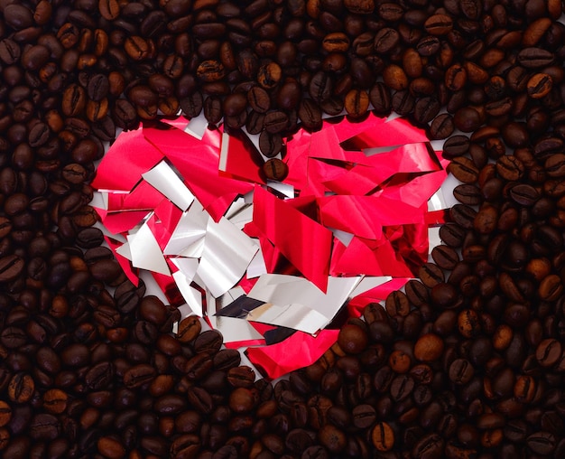 Coffee beans in the shape of a heart