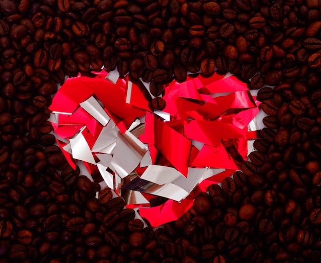 Coffee beans in the shape of a heart