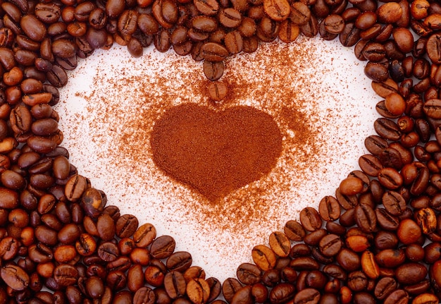 Coffee beans in the shape of a heart