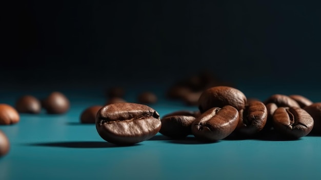 Coffee beans on solid color background