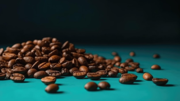 Coffee beans on solid color background