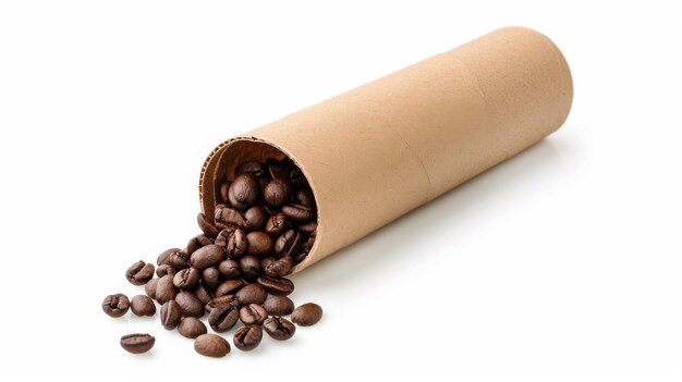 Photo coffee beans spilling out of paper roll