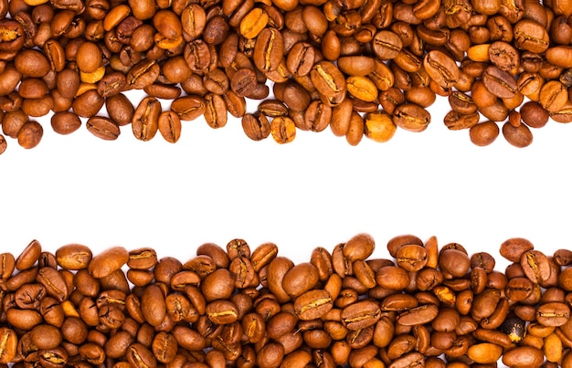 写真 白い背景にコピースペースが隔離されたコーヒー豆のストライプ