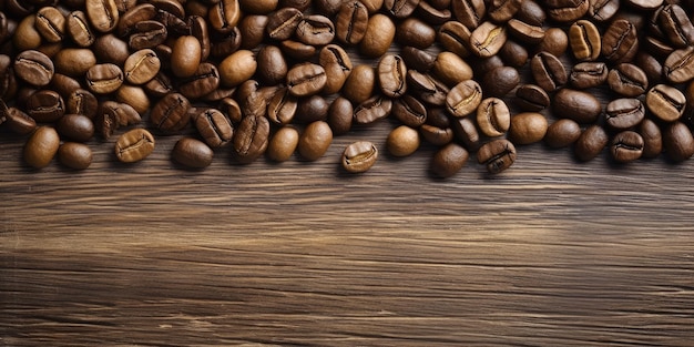 Coffee beans on the table closeup coffee on a wooden table generative ai