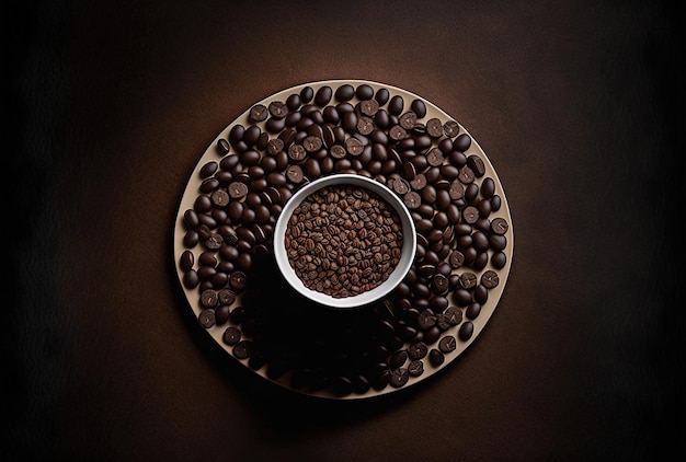 Coffee beans on the table in the top view