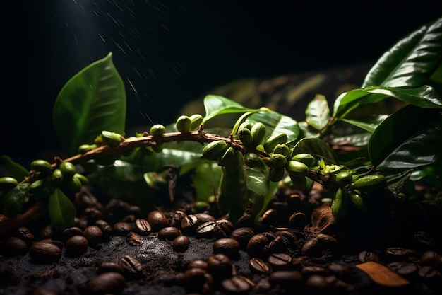 coffee beans that still have leaves that have not been cleaned