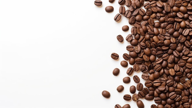 Coffee beans top view on a white background