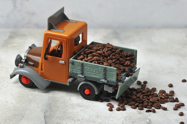 Coffee beans in a toy dump truck