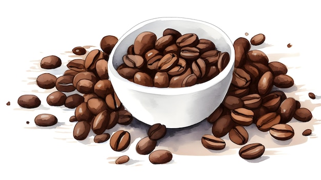 Coffee beans watercolor vector illustration hand