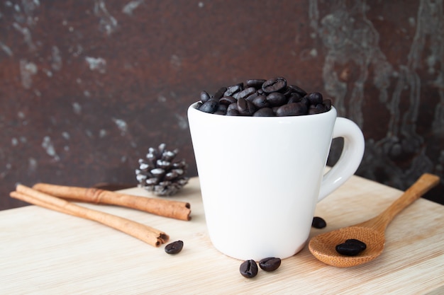 Coffee beans in white cup