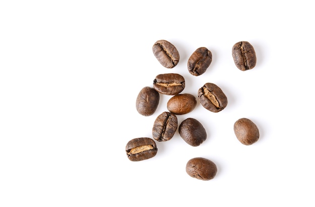 Coffee beans on a white space.