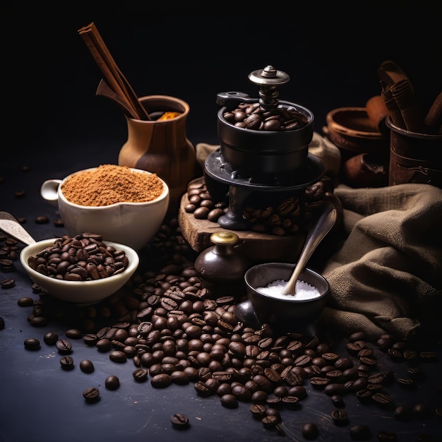 コーヒー豆とコーヒー作りの道具