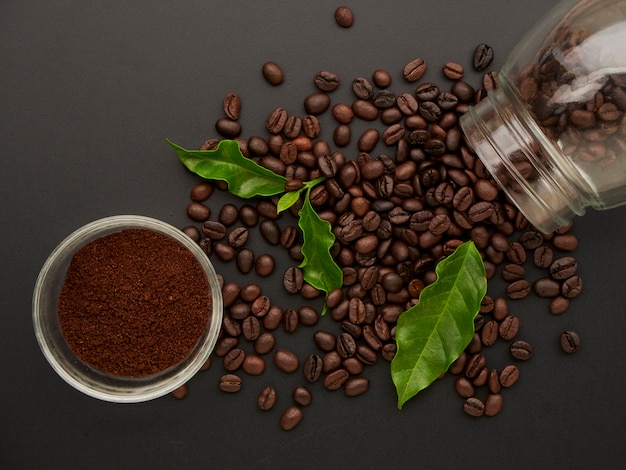 Coffee beans with top view.